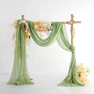 EBETA Hochzeit Volant Querbehang Freihanddeko für Hochzeitsbogen & Traubogen Himmelbett Vorhänge Gardine für Fenster Deko aus Chiffon-Stoff (Matcha, 70x600 cm)