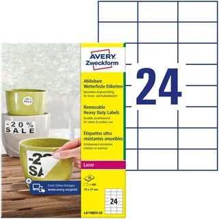 Avery Zweckform Folien-Etiketten L4718REV-20 Weiß 70 x 37 mm 20 Blatt 480 St.