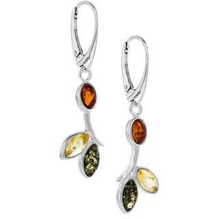 Damen Ohrringe Aus Echten Bernstein Mit Sterlingsilber 925 Florales Design