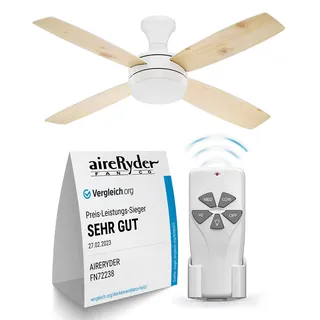 AireRyder Saturn 132 cm Deckenventilator weiß/kiefer mit Licht inkl. Fernbedienung