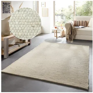 otto home Wollteppich »Greith« rechteckig 12 mm Höhe Wendeteppich, meliert, reine Wolle, handgewebt, Scandi, Wohnzimmer, beige
