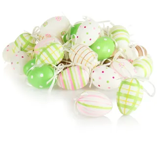 com-four® 36x handbemalte Ostereier zum Aufhängen - pastellfarbene Osterdeko mit tollen Mustern - Deko Ostereier mit Schnur zum Aufhängen - Größe: 6 cm