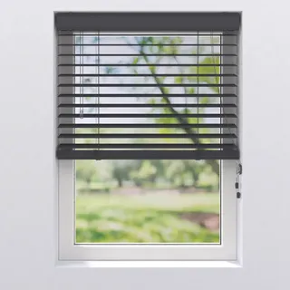 Jalousie 50mm in Holzoptik , Anthrazit , Kunststoff , 150x175 cm , Länge universell einstellbar , Heimtextilien, Vorhänge, Rollos, Jalousien