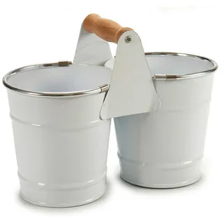 Kräutertopf Doppelt Zink Weiß , Metall , 15 cm , Dekoration, Blumen & Blumentöpfe, Übertöpfe