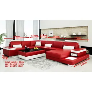 Designer Sofa Couch Ecksofa Luxus Polster Garnitur Wohnlandschaft U-Form Neu - Rot