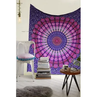 raajsee Indian Cotton Purple Tapestry Mandala Wall Hangings, Boho Throw Bohemian Bedding Queen Bedspread 140X210 CMS
