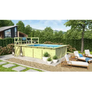 Karibu Holzpool Roma A 353 x 400 x 124 cm mit Sonnendeck