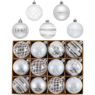 Victor's Workshop Weihnachtskugeln,12 Stück 6cm Christbaumkugeln Transparent, Weihnachtsbaumschmuck Christbaumschmuck mit Aufhänger,deko Weihnachten,Thema Silber Weiß(M)