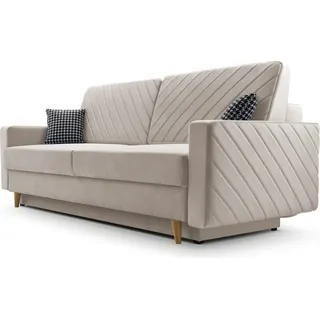 MOEBLO Schlafsofa CALIFORNIA – Sofa aus Samtstoff Couch für Wohnzimmer Sofagarnitur Polstersofa Wohnlandschaft Velours mit Bettfunktion, Bettkasten und Schlaffunktion (BxHxT): 230x96x97 cm -California - Paros - 02 Beige - Beige