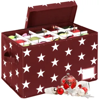 Relaxdays Weihnachtskugel Aufbewahrungsbox, 30 Kugeln, rot | HxBxT: 26,5 x 42,5 x 26 cm, Polyester, Pappe, Kugelkiste