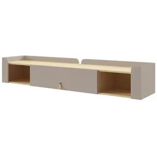 Beautysofa Wandregal Sorella mit Klapptür und 2 offenen Regalböden, 180 cm, Porcini + Eiche Mavelie , Cappuccino, Eichefarben , Holzwerkstoff , 3 Fächer , 180x33x27 cm , Wohnzimmer, Regale, Wandboards