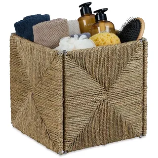 Relaxdays Aufbewahrungskorb Regalkorb aus Seegras und Metall 33 x 61 x 10 cm braun