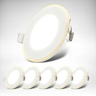 B.K.Licht - Einbaustrahler 68mm, 6er Set - 230V, 4,9W, 425ml, led, Nachtlichtring, warmweiß, weiß