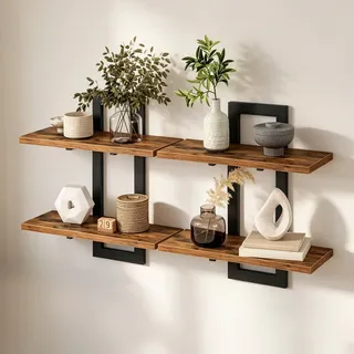 Relaxdays Wandregal 40 x 38 x 13,5 cm Braun/Schwarz/Mehrfarbig