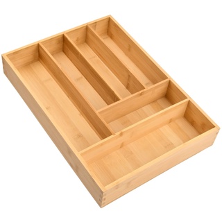 Schubladeneinsatz aus Bambus, 43x30x6cm Besteckkasten für Schubladen, Besteckeinsatz Schubladen Organizer mit 6 Fächern, Besteckeinlage Besteckhalter Holz für Haushaltsartikel Küchenutensilien