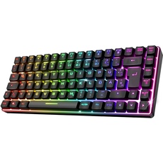 SPIRIT OF GAMER | Kabellos Bluetooth Gaming Tastatur | Keyboard TKL RGB QWERTZ 65% | Semi-Mechanische Tasten mit Hintergrundbeleuchtung davon 25 Anti-Ghosting | Kompatibel mit PC Smartphone & Tablet