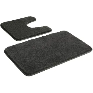 Badematten Set 2 Teilig Grau, Badezimmerteppich Rutschfest Mikrofaser | 50x80+50x50 cm Badteppich Set Rutschfest und Waschbar, Flauschiger Badvorleger, Weiche Duschmatte für Badezimmer und Toilette