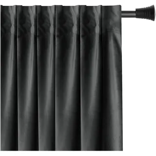 AmeliaHome Set Vorhang H 245 x B 140 cm mit Raffhalter 54 x 10 cm Velvet Optik Anthrazit 1 St. Kräuselband Wellenband Samt Halbverdunkelungsvorhang Fensterdekoration Dekoschal Dekorvorhang