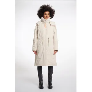 Outdoorjacke RINO & PELLE "QUINTE", Damen, Gr. 42, beige (birch), Web, Obermaterial: 100% Polyester, unifarben, ausgestellt knielang, Rundhals, Jacken Outdoorjacke, mit Kapuze und Kordelzug an der Taille