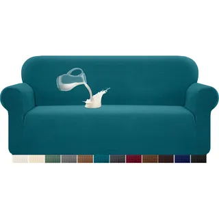 Granbest Stretch Wasserdicht Sofabezug 1 Stück Sofahusse Spandex Jacquard Elastische Couchbezug mit Anti-Rutsch-Schaumstoffe (3 Sitzer, Blaugrün)