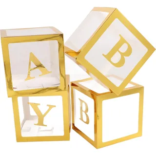 4pcs Transparente Ballonbox mit Buchstaben Geschenkdekoration für Vorschlag Geständnis Babyparty Gold