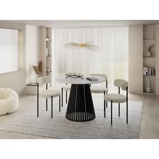 WFL GROUP Esstisch Rund Ausziehbar mit Lamellen im Loft-Stil – 120 bis 200 cm – Industrieller Tisch mit Schwarzen Metallbeinen, Platzsparend für Wohnzim... – Weiß