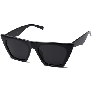 SOJOS Sonnenbrille Damen Polarisiert Vintage, Sonnenbrille Herren Retro Groß Cateye Verspiegelt Schwarz Eckig Coole Frauen 90er Jahre Rechteckige Mode Unisex UV400 Schutz Brille SJ2115, Schwarz/Grau
