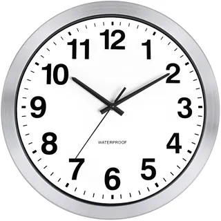 KIZLOC 40 cm Outdoor Uhr Garten Wasserfest, Gartenuhr Außen Wetterfest, Lautlose Batteriebetriebene Groß Wanduhr für Draußen Badezimmer Zuhause (Silber)