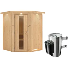 Bild Sauna Nanja Eckeinstieg, 3,6 kW Ofen integrierte Steuerung, Holztür,