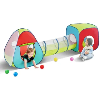 Vevor 3-in-1-Spielzelt für Kinder mit Tunnel für Jungen, Mädchen, Babys und Kleinkinder, Pop-Up-Spielhaus für drinnen und draußen mit Tragetasche und Spanngurten als Geburtstagsgeschenk, Rot/Gelb/Blau