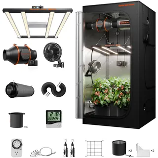 Spider Farmer Grow Box Komplett Set G3000 LED Pflanzenlampe Vollspektrum Dimmbarer Grow Light GrowZelt Kit Komplettes 90x90x180cm Grow Tent Zuchtzelt mit 4 inch/10,2CM Inline Kanalventilator