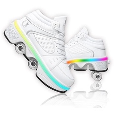 Roller Skate Shoes Rollschuhe Schuhe Mit Rollen Skateboardschuhe,Inline-Skate, verstellbar Damen Schuhe mit Rollen für mädchen (37, White with Light)