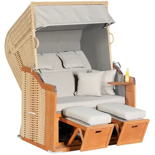 SunnySmart Strandkorb »Rustikal 255 Plus«, 2-Sitzer, komplett montiert, Oberkorb in einem Stück geflochten, beige