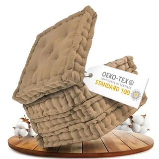 Gräfenstayn® 4er-Set Sitzkissen Stuhlkissen 40x40x8cm für Indoor und Outdoor aus 100% Baumwolle Dicke Polsterung Steppkissen/Bodenkissen (Beige)