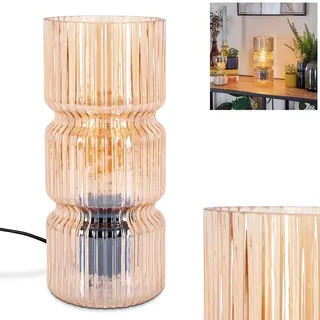 Tischleuchte Penteado, Tischlampe aus Metall/Glas in Schwarz/Bernsteinfarben, Leuchte im Vintage/Retro-Design mit Schirm aus Glas (Ø 10,5 cm) u. An/-Auschalter am Kabel, 1 x E27, ohne Leuchtmittel