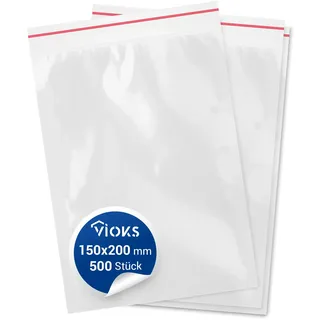 VIOKS Zip Beutel Tüten 500 Stück 150 x 200 mm 15x20cm 50 Mikron