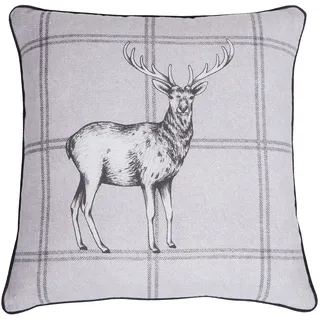 Sleepdown Kissen mit Hirsch-Motiv, gebürstete Baumwolle, gefüllt, 45 x 45 cm, Grau