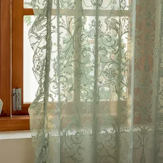 TUDECO Grüne durchsichtige Vorhänge, 2 Stoffbahnen, Frühlings-Boho-Blumenmuster, Salbeigrün, 213 cm lang, für Wohnzimmer, Vintage, fließende Rüschen, Privatsphäre, Spitze, durchscheinende
