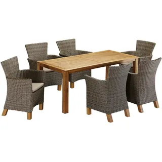 MERXX Garten-Essgruppe »Toskana« 13 Stk. tlg. 6 Sessel, Tisch 185x90cm, Polyrattan/Akazie, braun