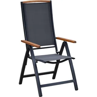 Merxx Klappsessel "Siena" - Aluminiumgestell Graphit mit Textilbespannung Grau und Akazienholz - Grau