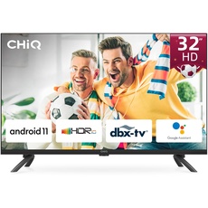 CHiQ Fernseher,32 Zoll, 720p, Smart TV,Android11,HDR,WiFi,Bluetooth,Google Assistant,Chromecast,Netflix,Prime Video,YouTube,Triple Tuner(DVB-T2/T/C/S2),HDMI/USB,Dolby Audio, Schwarz