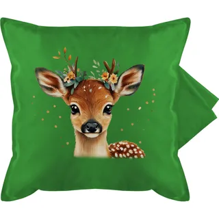 Shirtracer Kissenbezug - Kissen - Süßes REH mit Blumen Tracht Hirsch Geschenke Waldtier Geschenk Rehkitz I Volksfest - 50 x 50 cm - Grün - Motiv hirschmotiv kopfkissen jagdmotiv kissenbezüge Baby