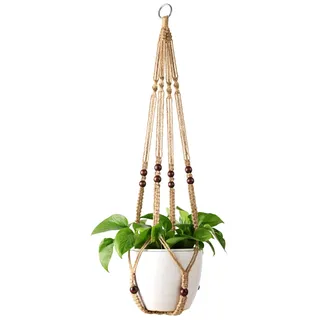 Mkouo Pflanzenhänger Hängetopf Makramee Blumenampel Innen Außen Hängenden Pflanzer Basket Blumentopfhalter Jute-Seil with Beads 89cm