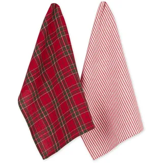 DII Vintage-Weihnachts-Geschirrtücher, dekoratives Geschirrtuch-Set, 45,7 x 71,1 cm, Kariertes Karomuster und dünne rote Streifen, 2 Stück