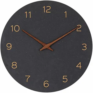 TFA Dostmann MDF Holz Wanduhr 30cm ohne Ticken, 60.3054.01, batteriebetrieben, Moderne Quarzuhr, für Wohnzimmer oder Küche, mit Holzzeiger, minimalistisch,schwarz