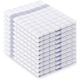 Vaily Geschirrtücher Baumwolle 10er Pack – EXTRA SAUGSTARK & ROBUST – 70x45 cm – Blau Kariert – Küchentücher Set für Haushalt & Gastronomie – fusselfrei & langlebig