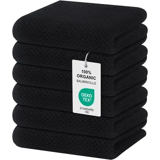 Moosfor Geschirrtücher 100% Baumwolle, 6er Set 32 x 72 cm, Weiche Geschirrhandtücher Küchenhandtücher Saugfähig Küchentücher Dicke Premium Geschirrtuch Spüllappen Putzlappen, Schwarz