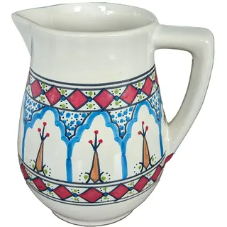 Wasserkrug Keramik handgemacht und handbemalt bunt Krug Kanne Milch Wasser-Karaffe, H 17,5 cm, Volumen ca. 1 L