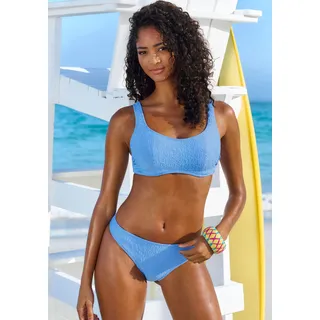 Bustier-Bikini-Top S.OLIVER "Oana", Damen, Gr. 40, Cup C, blau, Microfaser, Strukturmuster, Bikini-Oberteile Bustier-Bikini-Top, mit Bügel, Topseller