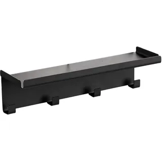 Wenko Magnetische Hakenleiste Mod. Ima aus Metall mit Ablage und 4 Haken für Grillbesteck und Küchentuch ohne Bohren Maße 30 x 6,5 x 9 cm Schwarz